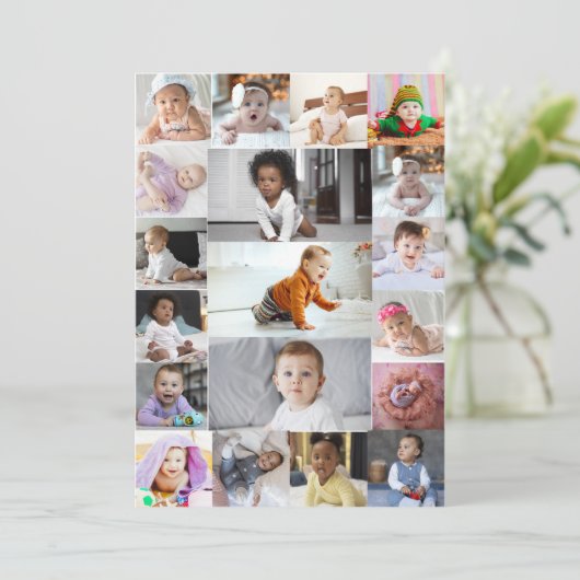 Ontwerp je eigen 19 fotocollage aankondiging (Staand voorkant)