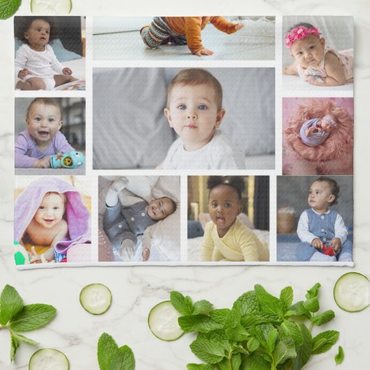 Ontwerp je eigen 19 fotocollage theedoek (Gevouwen)