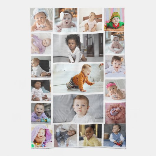 Ontwerp je eigen 19 fotocollage theedoek (Verticaal)