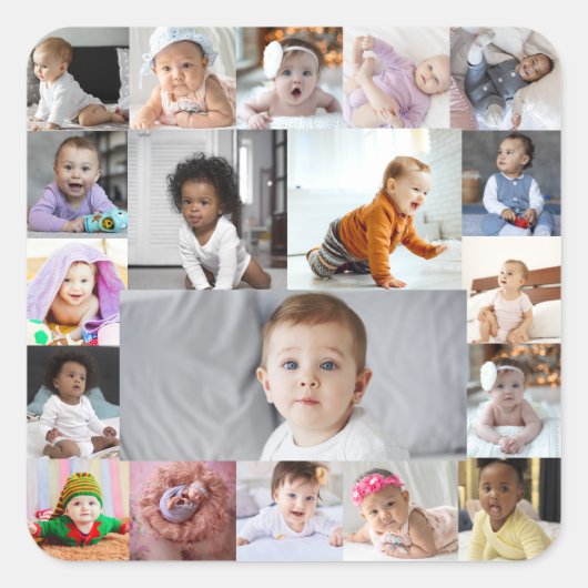 Ontwerp je eigen 19 fotocollage vierkante sticker (Voorkant)