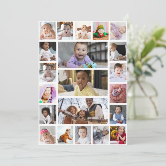 Ontwerp je eigen 21 fotocollage aankondiging (Staand voorkant)