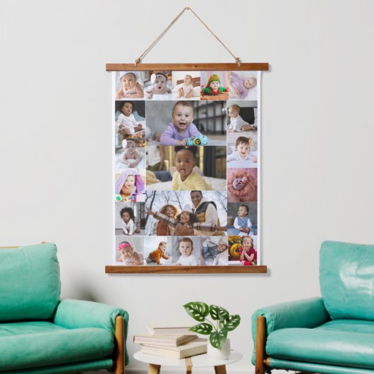 Ontwerp je eigen 21 fotocollage hangend wandkleed (Woonkamer)