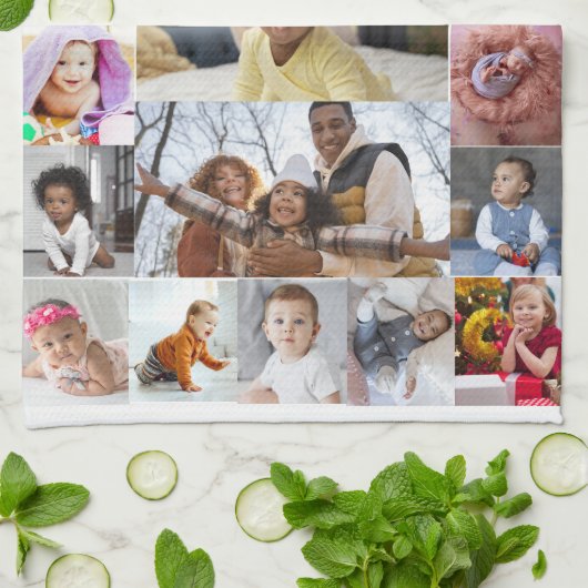 Ontwerp je eigen 21 fotocollage theedoek (Gevouwen)