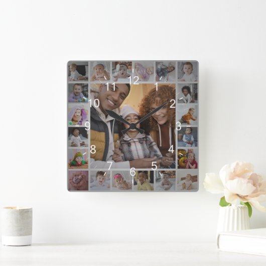 Ontwerp je eigen 21 fotocollage vierkante klok (Huis)