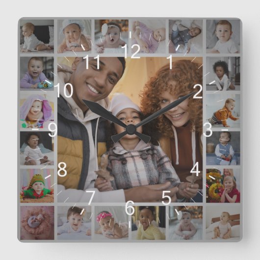 Ontwerp je eigen 21 fotocollage vierkante klok (Voorkant)