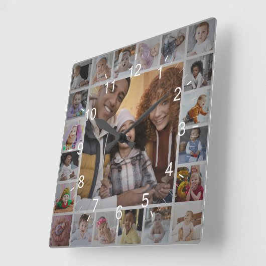 Ontwerp je eigen 21 fotocollage vierkante klok (Hoek)