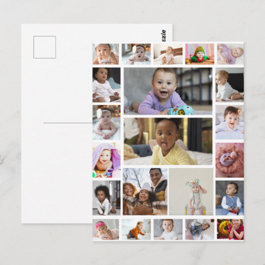 Ontwerp je eigen 22 foto-collageposter briefkaart (Voorkant / Achterkant)