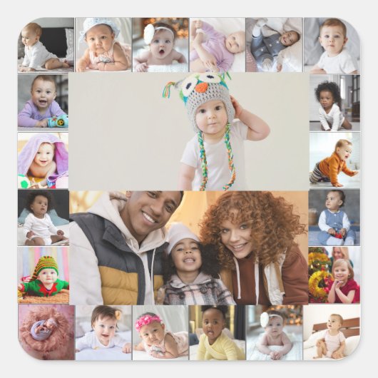 Ontwerp je eigen 22 fotocollage vierkante sticker (Voorkant)