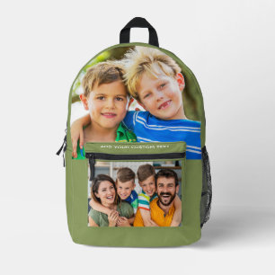 Ontwerp je eigen 2-familie fotocollage Sage Green Bedrukte Rugzak