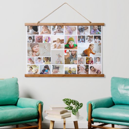 Ontwerp je eigen 30 fotocollage hangend wandkleed (Woonkamer)