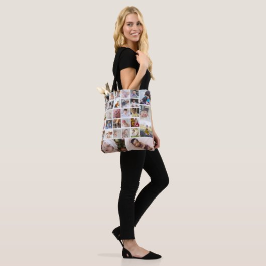 Ontwerp je eigen 30 fotocollage tote bag (Op model)