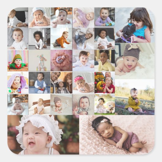 Ontwerp je eigen 30 fotocollage vierkante sticker (Voorkant)