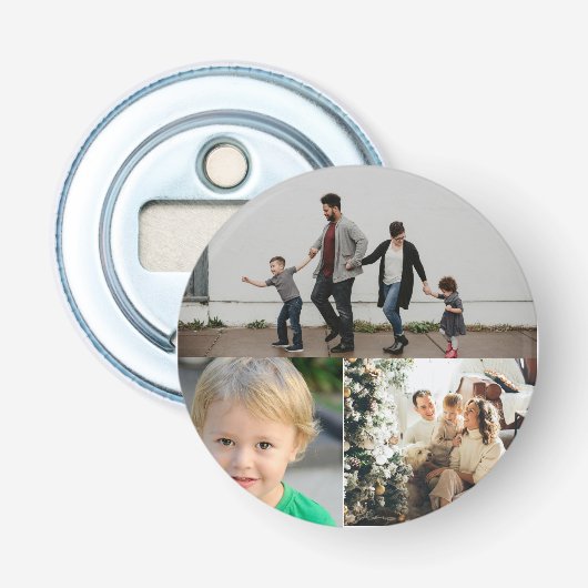 Ontwerp Je Eigen 3 Foto Collage Button Flesopener (Voorkant)