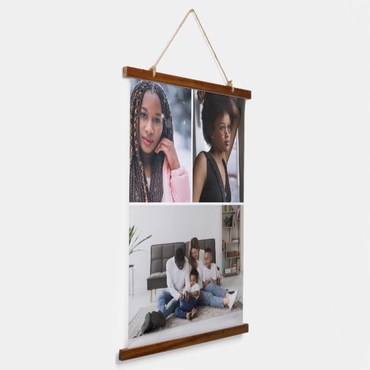 Ontwerp je eigen 3 fotocollage hangend wandkleed (Gebogen)