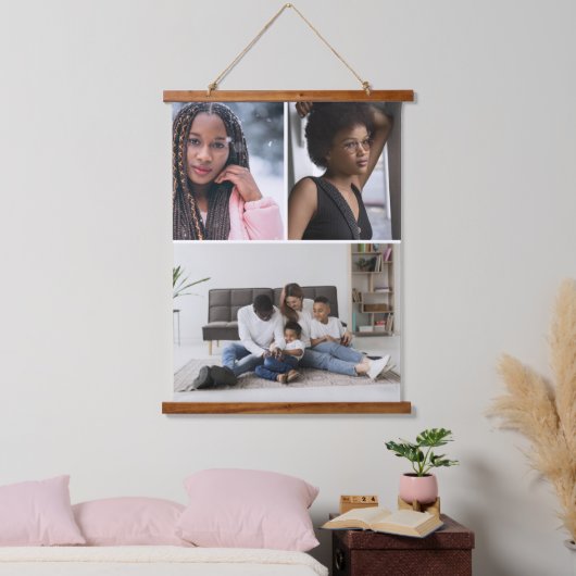 Ontwerp je eigen 3 fotocollage hangend wandkleed (Slaapkamer)