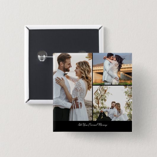 Ontwerp je eigen 3 fotocollage vierkante button 5,1 cm (Voorkant /achterkant)