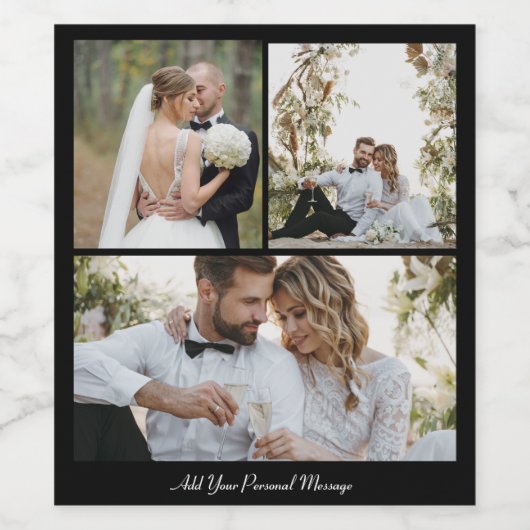 Ontwerp je eigen 3 fotocollage wijn etiket (Enkel label)