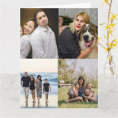 Ontwerp je eigen 4 familiefoto collage kaart (Gele Bloem)