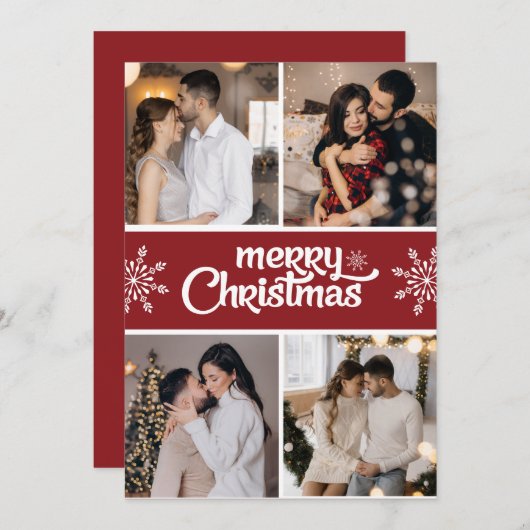 Ontwerp je eigen 4 foto collage kerst feestdagenkaart (Voorkant / Achterkant)