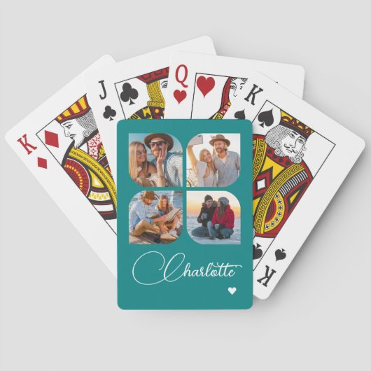 Ontwerp Je Eigen 4 Foto Gepersonaliseerde Naam Pokerkaarten (Achterkant)