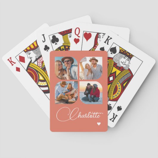 Ontwerp Je Eigen 4 Foto Gepersonaliseerde Naam Pokerkaarten (Achterkant)