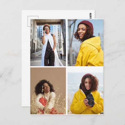 Ontwerp je eigen 4 fotocollage briefkaart (Voorkant / Achterkant)