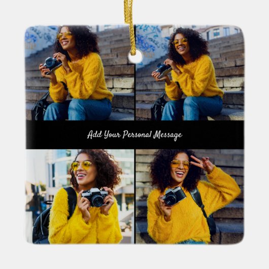 Ontwerp je eigen 4 fotocollage keramisch ornament (Voorkant)