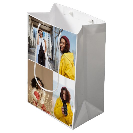 Ontwerp je eigen 4 fotocollage medium cadeauzakje (Voorkant Gekanteld)