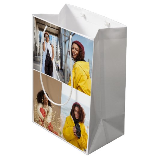 Ontwerp je eigen 4 fotocollage medium cadeauzakje (Achterkant Gekanteld)