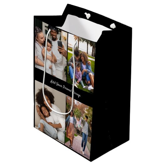 Ontwerp je eigen 4 fotocollage medium cadeauzakje (Voorkant Gekanteld)
