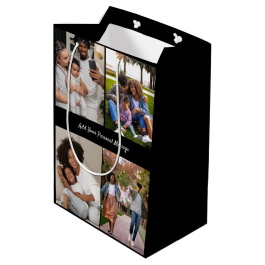 Ontwerp je eigen 4 fotocollage medium cadeauzakje (Achterkant Gekanteld)