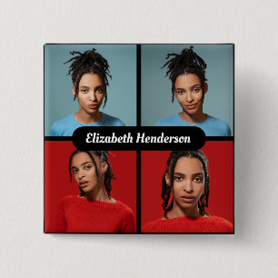 Ontwerp je eigen 4 fotocollage vierkante button 5,1 cm