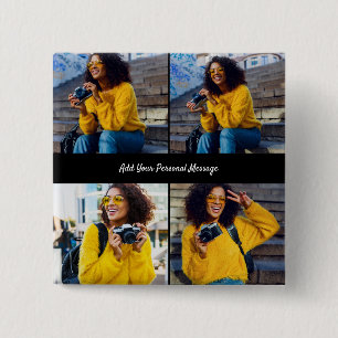 Ontwerp je eigen 4 fotocollage vierkante button 5,1 cm