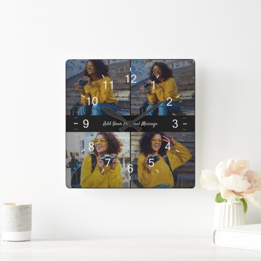 Ontwerp je eigen 4 fotocollage vierkante klok (Huis)