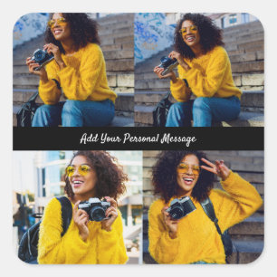 Ontwerp je eigen 4 fotocollage vierkante sticker