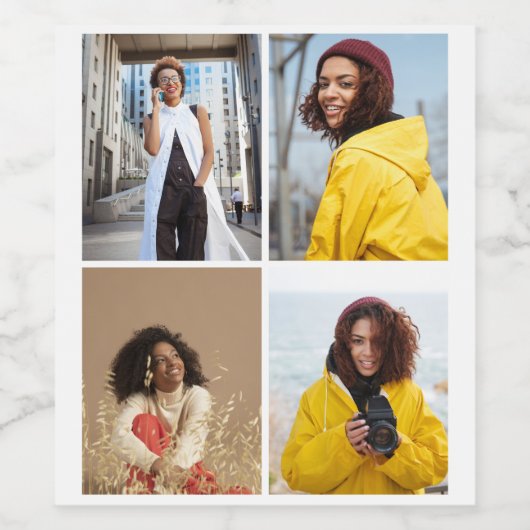 Ontwerp je eigen 4 fotocollage wijn etiket (Enkel label)