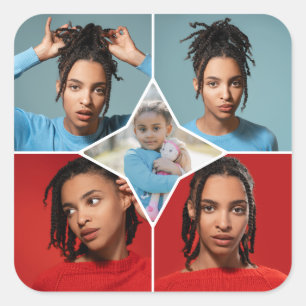 Ontwerp Je Eigen 5 Foto Collage Vierkante Sticker