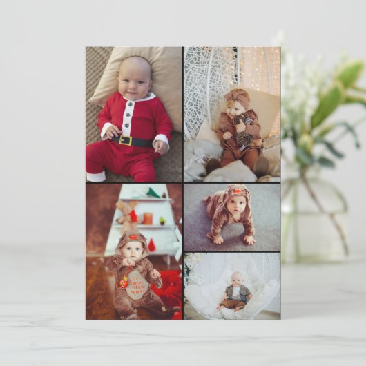 Ontwerp je eigen 5 fotocollage bedankkaart (Staand voorkant)