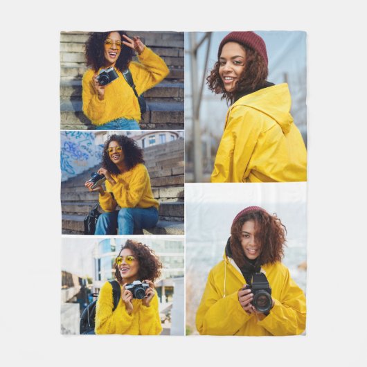 Ontwerp je eigen 5 fotocollage fleece deken (Voorkant)