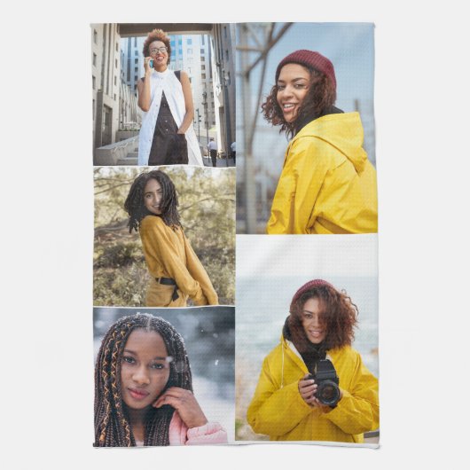 Ontwerp je eigen 5 fotocollage theedoek (Verticaal)