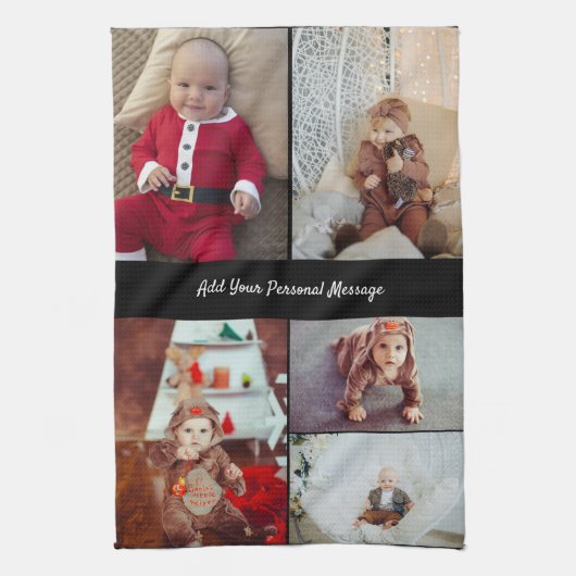 Ontwerp je eigen 5 fotocollage theedoek (Verticaal)