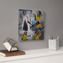 Ontwerp je eigen 5 fotocollage vierkante klok