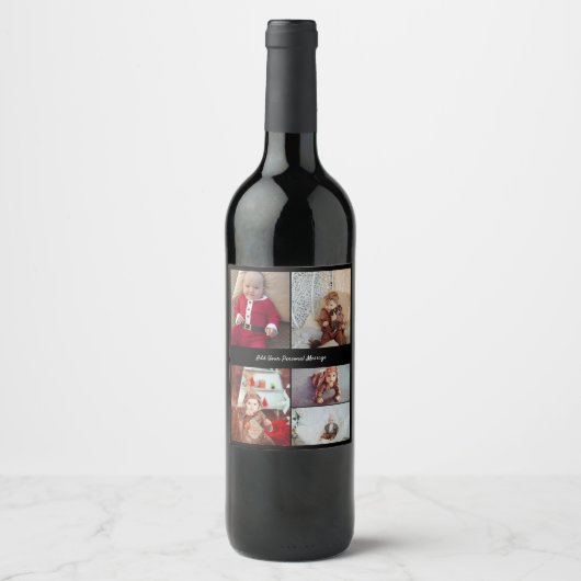 Ontwerp je eigen 5 fotocollage wijn etiket (Voorkant)