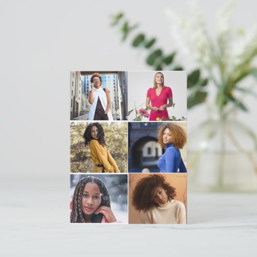 Ontwerp je eigen 6 fotocollage briefkaart (Staand voorkant)