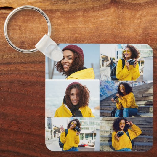 Ontwerp je eigen 6 fotocollage sleutelhanger (Voorkant)