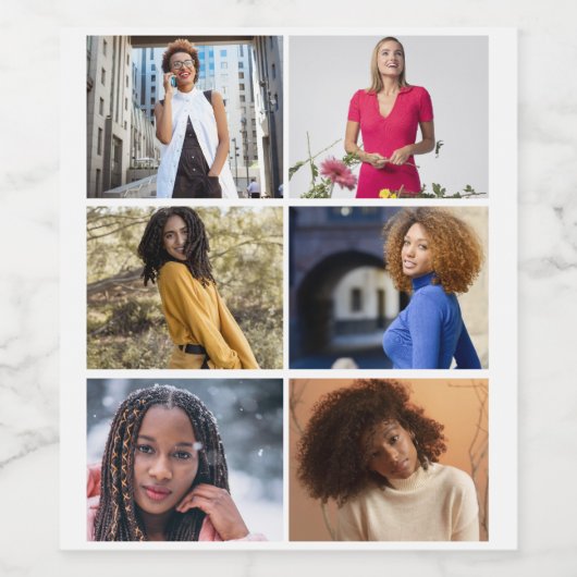 Ontwerp je eigen 6 fotocollage wijn etiket (Enkel label)