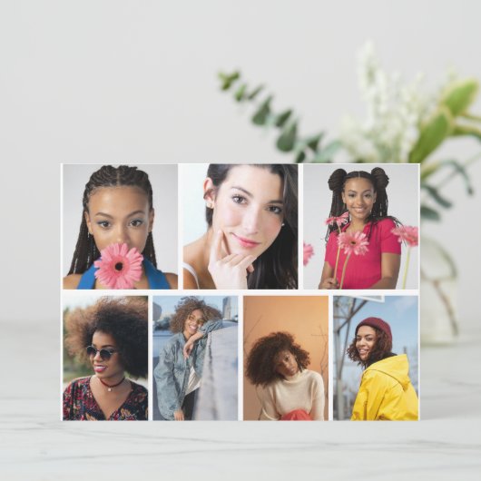 Ontwerp je eigen 7 fotocollage aankondiging (Staand voorkant)