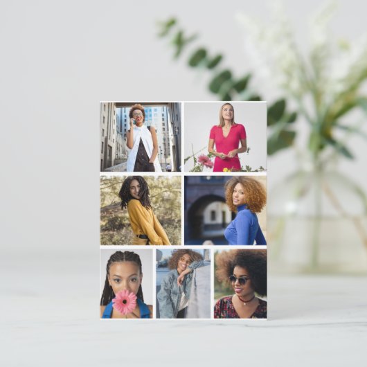 Ontwerp je eigen 7 fotocollage briefkaart (Staand voorkant)