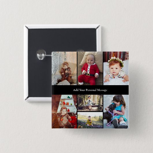 Ontwerp je eigen 7 fotocollage vierkante button 5,1 cm (Voorkant /achterkant)