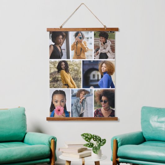 Ontwerp je eigen 8 fotocollage hangend wandkleed (Woonkamer)